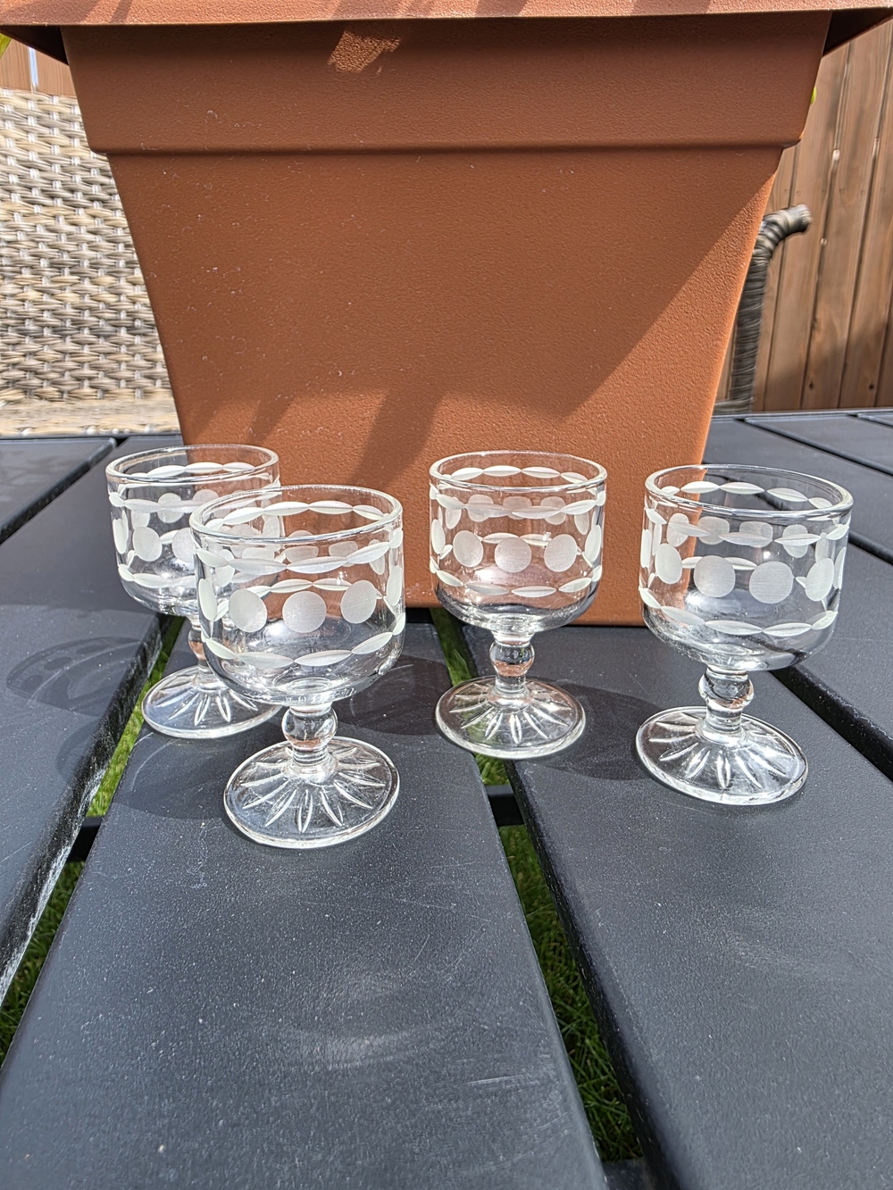 Vintage MCM Polka Dot Starburst Shot Glass Set of 4 Ingrid Glas Style 1970s